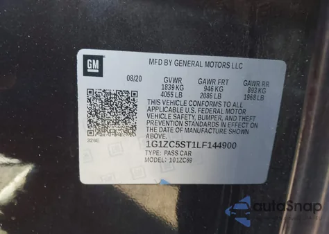 2020 Chevrolet Malibu Fwd 1Fl из США, поврежденный, VIN 1G1ZC5ST1LF144900